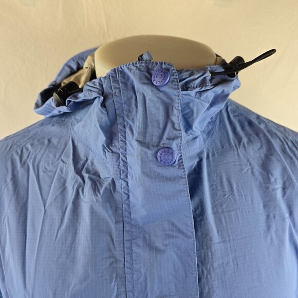 LL Bean Jacket Womens Medium Blue Rain Windbreaker Hooded Nylon Outdoors Light - Picture 2 of 14